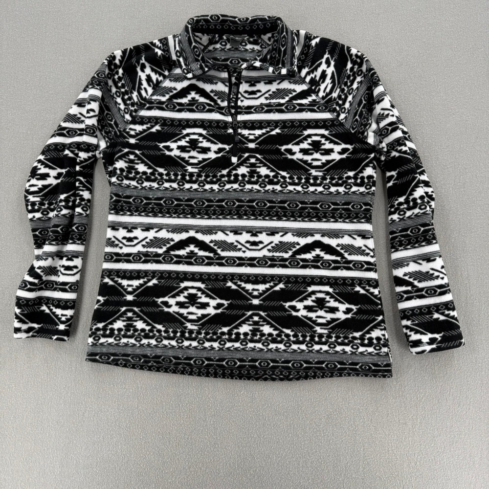 Eddie Bauer Quarter Zip Aztech Print Fleece Pullover Sweatshirt Women Size Large
